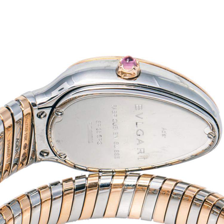 Pre Owned Bvlgari Blue 18K Rose Gold and Stainless Steel Serpenti Tubogas Women's Wristwatch 35 mm