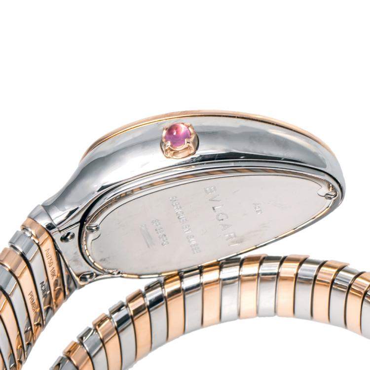Pre Owned Bvlgari Blue 18K Rose Gold and Stainless Steel Serpenti Tubogas Women's Wristwatch 35 mm
