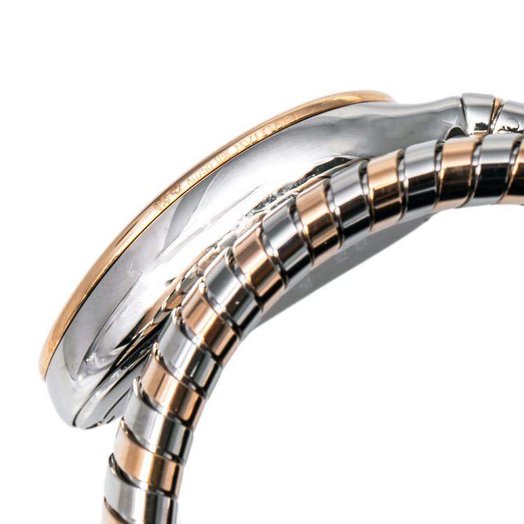 Pre Owned Bvlgari Blue 18K Rose Gold and Stainless Steel Serpenti Tubogas Women's Wristwatch 35 mm