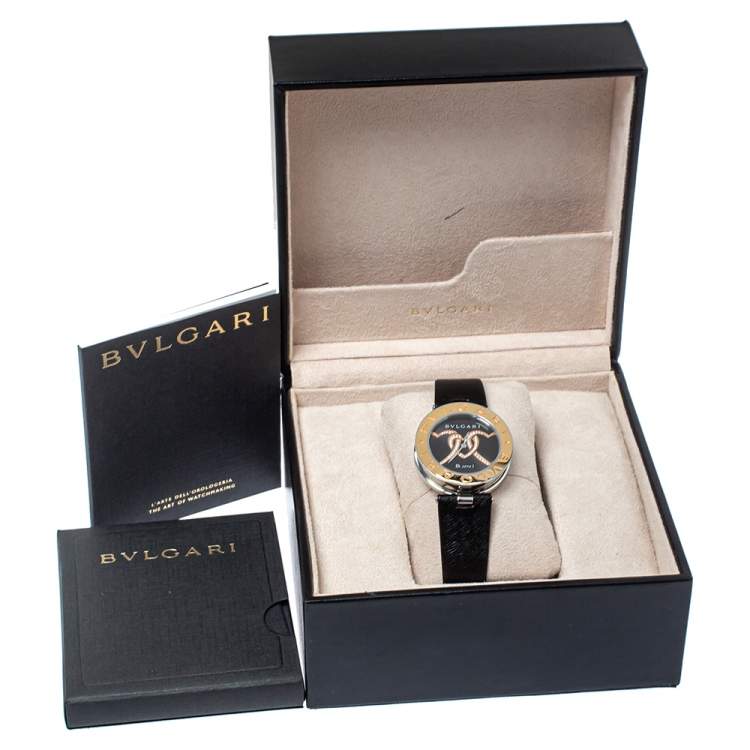 Pre Owned Bvlgari Black 18K Gold Leather Diamonds B.Zero1 BZ P 35 S Quartz Women's Wristwatch 35 MM