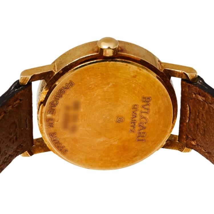 Pre Owned Bvlgari Black 18K Yellow Gold & Leather BB 26 GL Women's Wristwatch 26MM