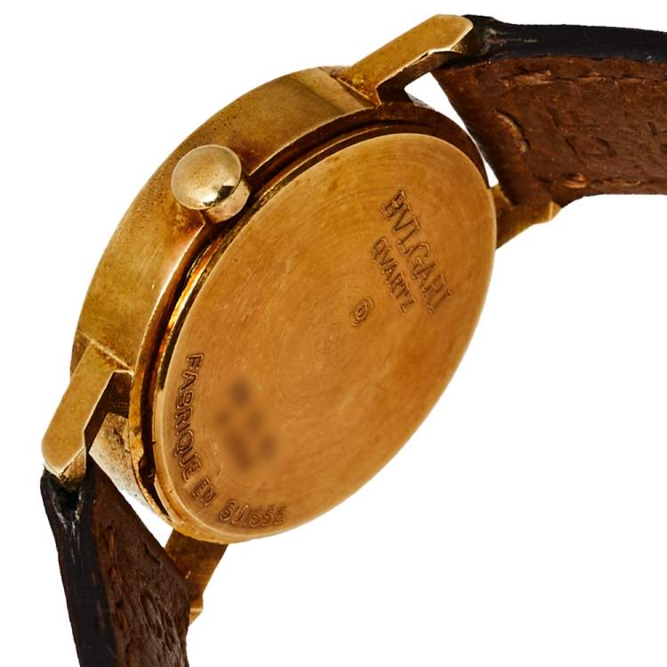 Pre Owned Bvlgari Black 18K Yellow Gold & Leather BB 26 GL Women's Wristwatch 26MM