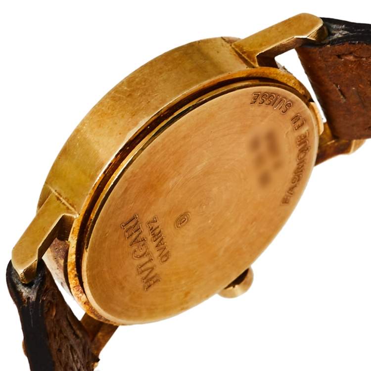 Pre Owned Bvlgari Black 18K Yellow Gold & Leather BB 26 GL Women's Wristwatch 26MM