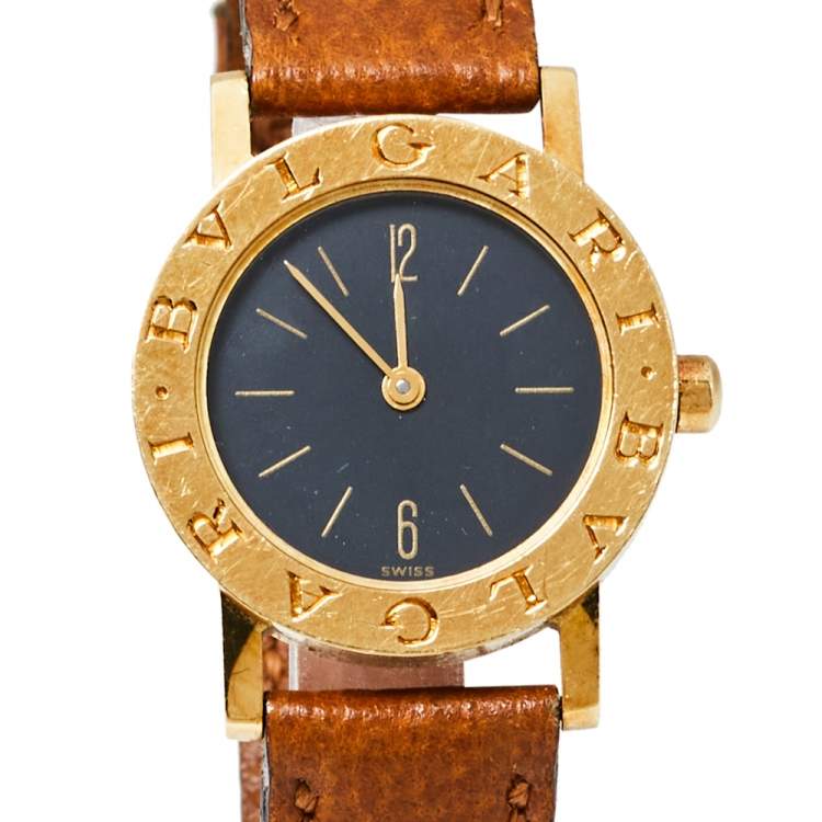 Pre Owned Bvlgari Black 18K Yellow Gold & Leather BB 26 GL Women's Wristwatch 26MM