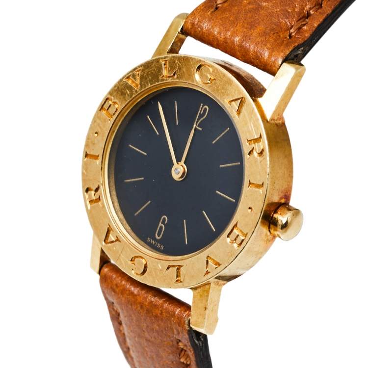 Pre Owned Bvlgari Black 18K Yellow Gold & Leather BB 26 GL Women's Wristwatch 26MM