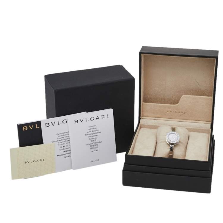 Pre Owned Bvlgari White Mother of Pearl Flower Motif Stainless Steel Diamonds B.Zero1 BZ22S Women's Wristwatch 22 mm