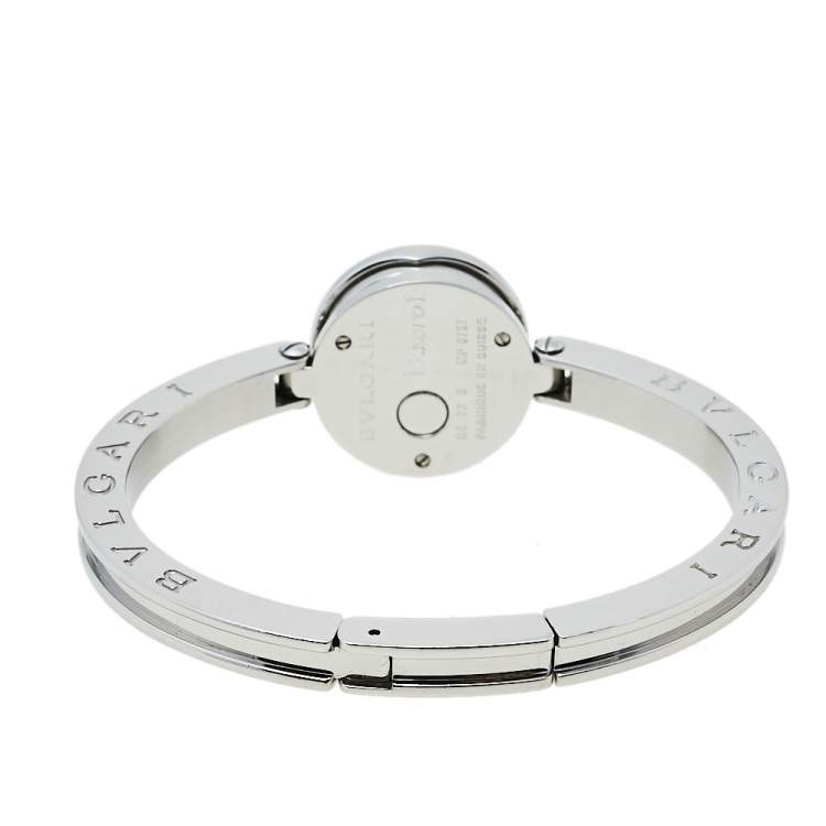 Pre Owned Bvlgari White Mother of Pearl Flower Motif Stainless Steel Diamonds B.Zero1 BZ22S Women's Wristwatch 22 mm
