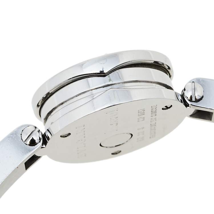 Pre Owned Bvlgari White Mother of Pearl Flower Motif Stainless Steel Diamonds B.Zero1 BZ22S Women's Wristwatch 22 mm