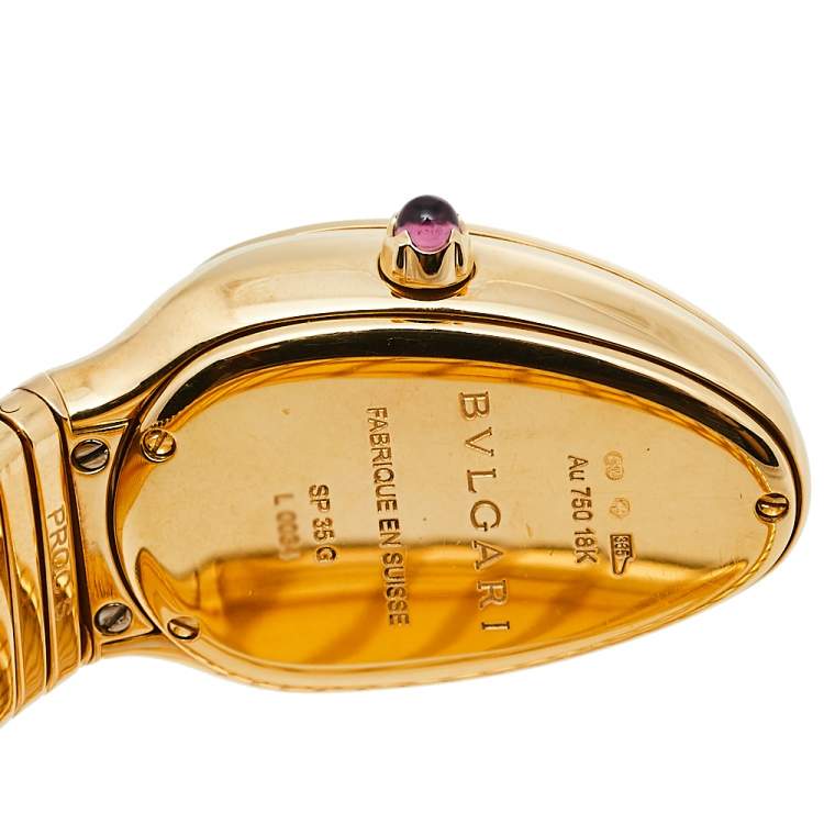 Pre Owned Bvlgari Silver Opaline Guilloché Soleil 18K Yellow Gold Diamonds Serpenti Tubogas SP 35 G Women's Wristwatch 35 MM