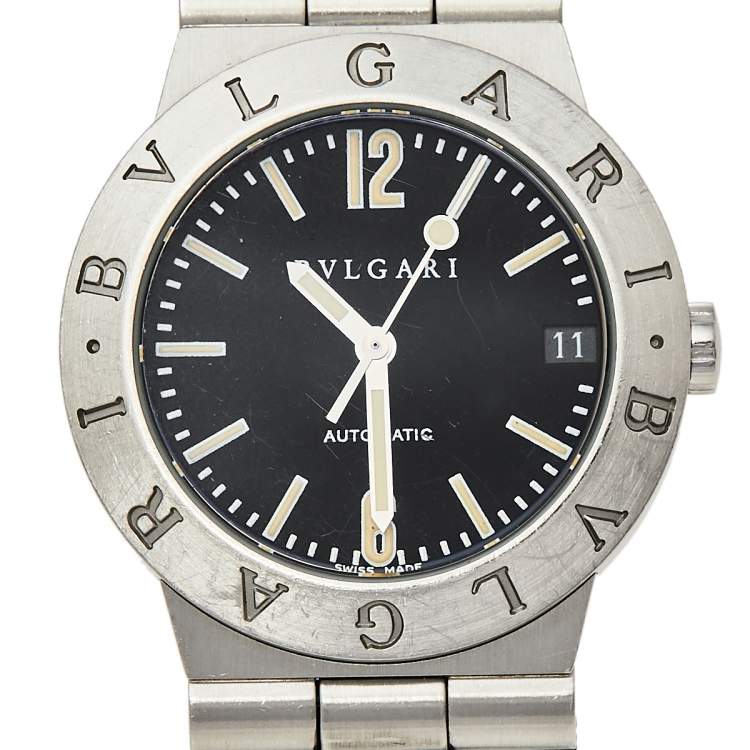 Pre Owned Bvlgari Black Stainless Steel Diagono LC 29 S Automatic Women's Wristwatch 29 mm