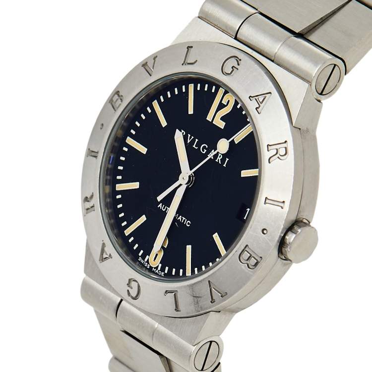 Pre Owned Bvlgari Black Stainless Steel Diagono LC 29 S Automatic Women's Wristwatch 29 mm