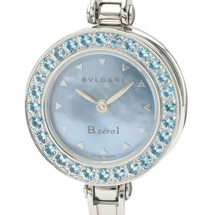 Pre Owned Bvlgari B-Blue MOP Topaz Stainless Steel B.Zero1 BZ22S Women's Wristwatch 22 MM