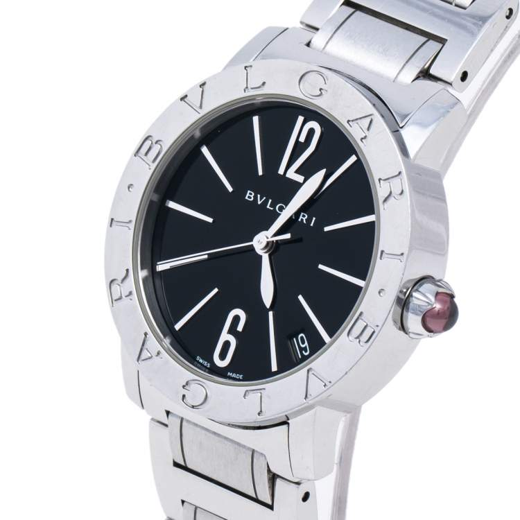 Pre Owned Bvlgari Black Stainless Steel Bvlgari 102072 Automatic Women's Wristwatch 33 mm
