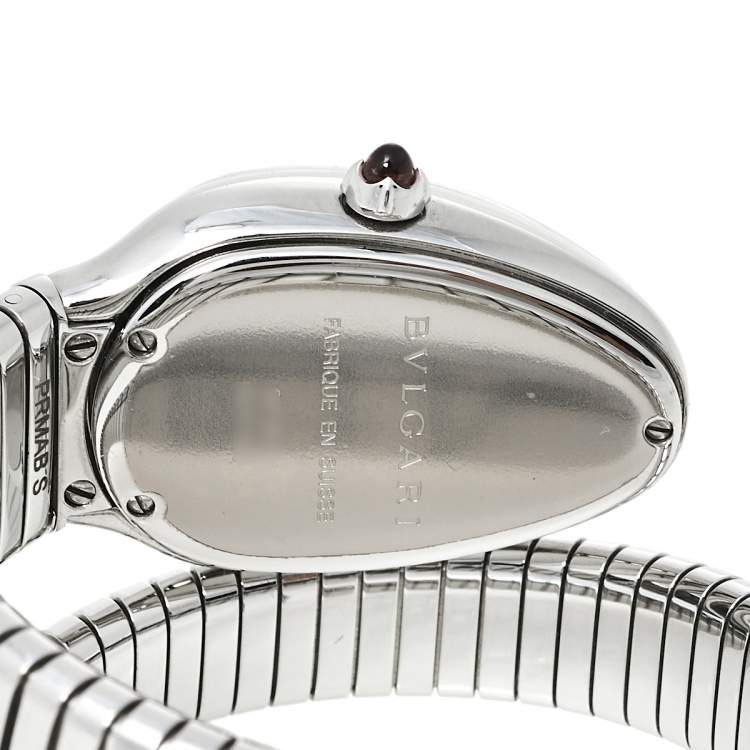 Pre Owned Bvlgari Silver Guilloché Soleil Stainless Steel Diamond Serpenti Tubogas SP 35 S Women's Wristwatch 35 mm