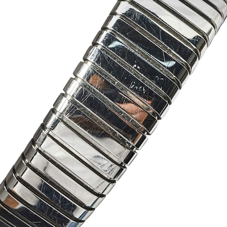 Pre Owned Bvlgari Silver Guilloché Soleil Stainless Steel Diamond Serpenti Tubogas SP 35 S Women's Wristwatch 35 mm