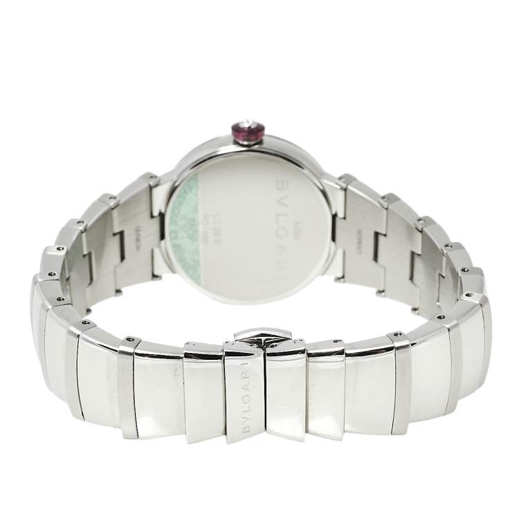 Pre Owned Bvlgari Blue Stainless Steel Diamond Lvcea LU 28 S Women's Wristwatch 28 mm