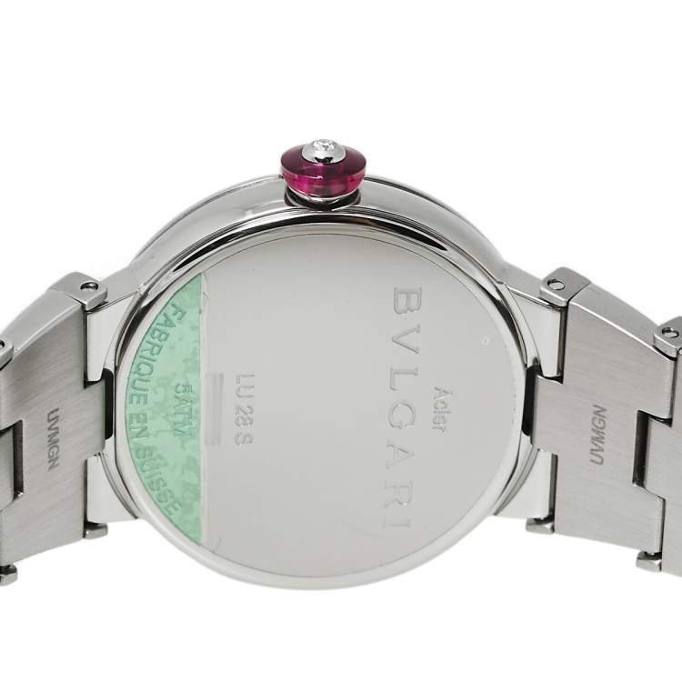 Pre Owned Bvlgari Blue Stainless Steel Diamond Lvcea LU 28 S Women's Wristwatch 28 mm