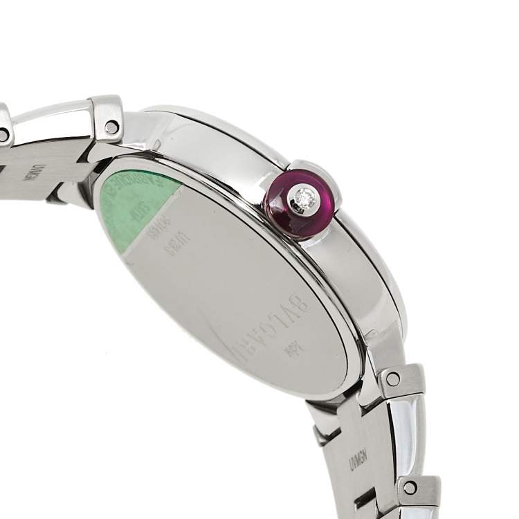 Pre Owned Bvlgari Blue Stainless Steel Diamond Lvcea LU 28 S Women's Wristwatch 28 mm