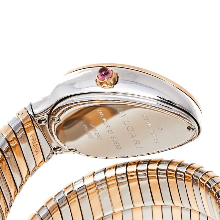 Pre Owned Bvlgari Silver 18K Rose Gold and Stainless Steel Serpenti Tubogas 102236 Women's Wristwatch 35 mm