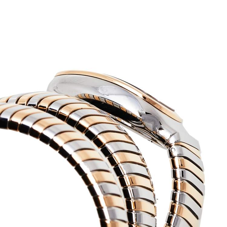 Pre Owned Bvlgari Silver 18K Rose Gold and Stainless Steel Serpenti Tubogas 102236 Women's Wristwatch 35 mm