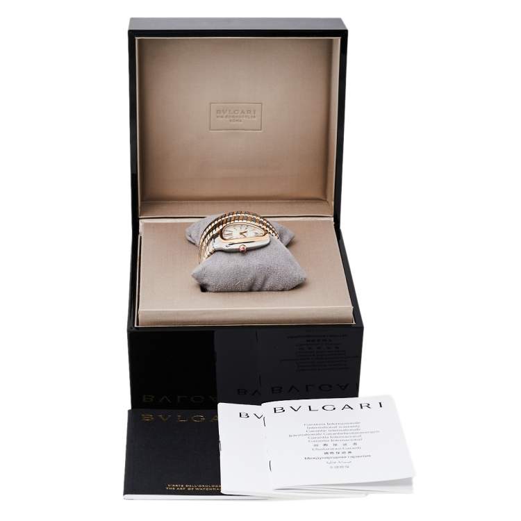 Pre Owned Bvlgari Silver 18K Rose Gold and Stainless Steel Serpenti Tubogas 102236 Women's Wristwatch 35 mm