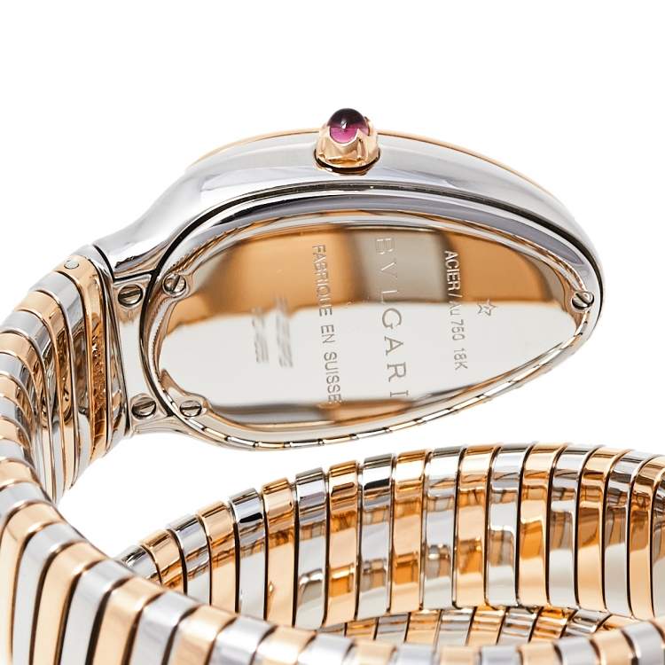 Pre Owned Bvlgari Silver 18K Rose Gold and Stainless Steel Serpenti Tubogas 102236 Women's Wristwatch 35 mm
