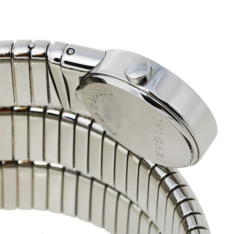 Pre Owned Bvlgari Black Stainless Steel Diamonds Tubogas BB 19 1TS Women's Wristwatch 19 mm