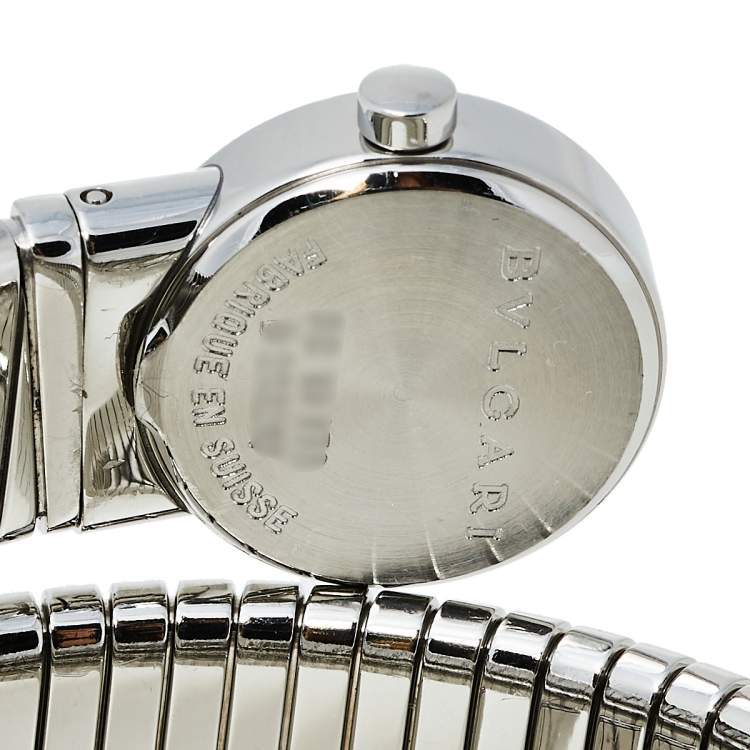 Pre Owned Bvlgari Black Stainless Steel Diamonds Tubogas BB 19 1TS Women's Wristwatch 19 mm
