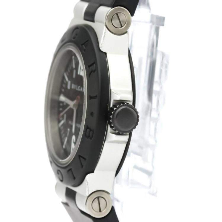 Pre Owned Bvlgari Black Carbon Fiber Aluminum Diagono AL 29 TA Women's Wristwatch 29 MM