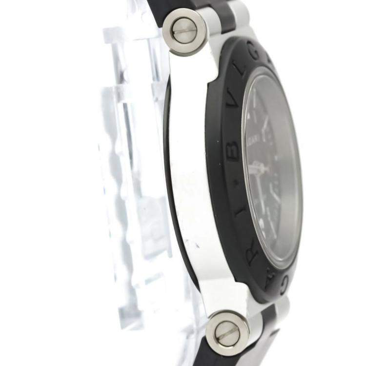 Pre Owned Bvlgari Black Carbon Fiber Aluminum Diagono AL 29 TA Women's Wristwatch 29 MM