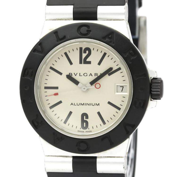 Pre Owned Bvlgari Silver Aluminum Diagono Quartz Al32A Women's Wristwatch 32 MM