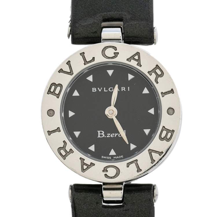 Pre Owned Bvlgari Grey Stainless Steel & Patent Leather B.Zero1 BZ 22 S Women's Wristwatch 22 mm