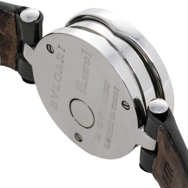 Pre Owned Bvlgari Grey Stainless Steel & Patent Leather B.Zero1 BZ 22 S Women's Wristwatch 22 mm