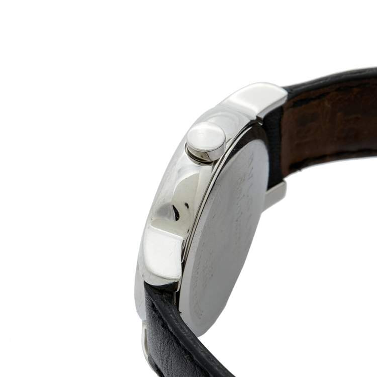 Pre Owned Bvlgari  Black Stainless Steel Leather Solotempo ST29S Women's Wristwatch 29 mm