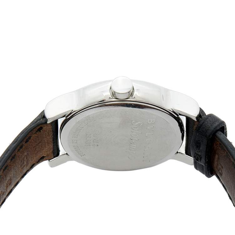 Pre Owned Bvlgari  Black Stainless Steel Leather Solotempo ST29S Women's Wristwatch 29 mm