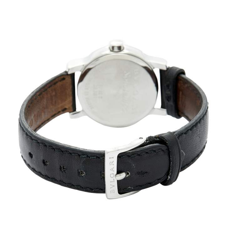 Pre Owned Bvlgari  Black Stainless Steel Leather Solotempo ST29S Women's Wristwatch 29 mm