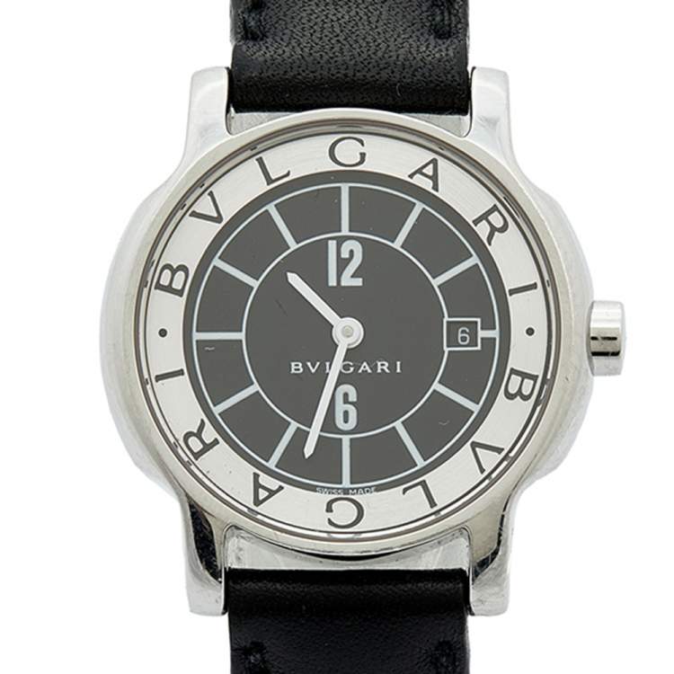 Pre Owned Bvlgari  Black Stainless Steel Leather Solotempo ST29S Women's Wristwatch 29 mm
