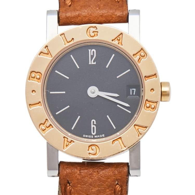 Pre Owned Bvlgari Black 18K Rose Gold Stainless Steel BB 23 SGL Women's Wristwatch 23 mm