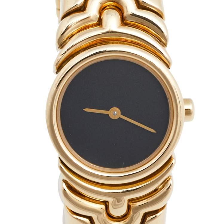 Pre Owned Bvlgari Black 18k Yellow Gold Parentesi BJ01 Women's Wristwatch 20 mm