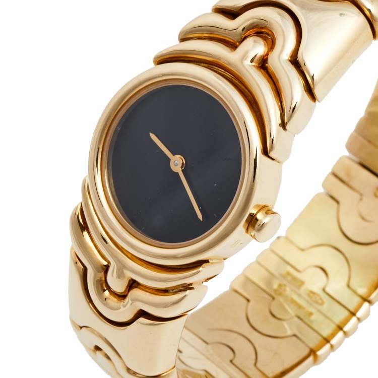 Pre Owned Bvlgari Black 18k Yellow Gold Parentesi BJ01 Women's Wristwatch 20 mm