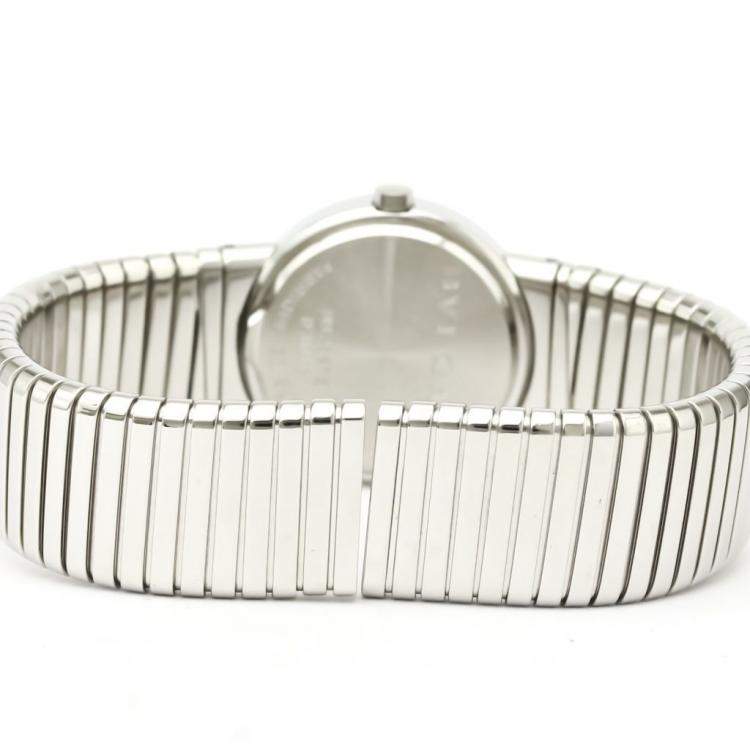 Pre Owned Bvlgari Black Diamonds Stainless Steel Tubogas BB26 2TS Quartz Women's Wristwatch 26 MM