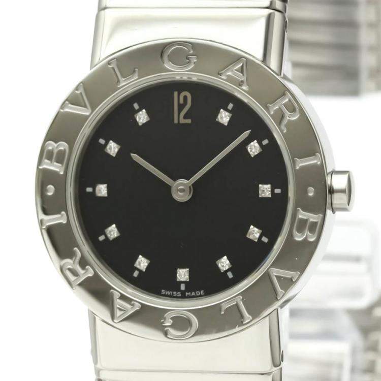 Pre Owned Bvlgari Black Diamonds Stainless Steel Tubogas BB26 2TS Quartz Women's Wristwatch 26 MM
