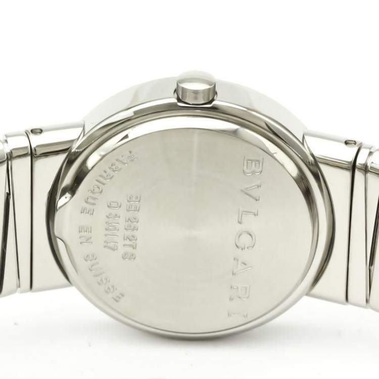 Pre Owned Bvlgari Black Diamonds Stainless Steel Tubogas BB26 2TS Quartz Women's Wristwatch 26 MM