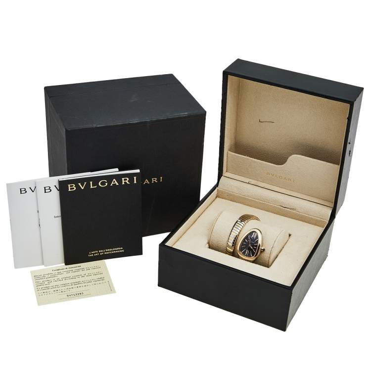 Pre Owned Bvlgari Black 18k Rose Gold Stainless Steel Serpenti Tubogas 102123 Women's Wristwatch 35 mm