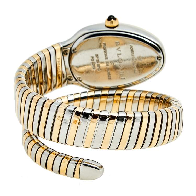 Pre Owned Bvlgari Black 18k Rose Gold Stainless Steel Serpenti Tubogas 102123 Women's Wristwatch 35 mm