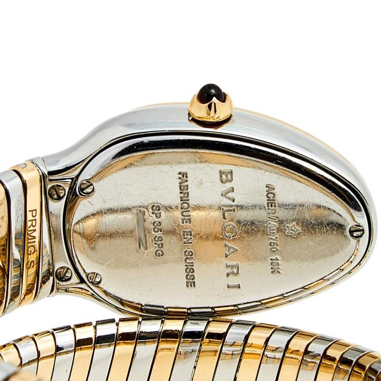 Pre Owned Bvlgari Black 18k Rose Gold Stainless Steel Serpenti Tubogas 102123 Women's Wristwatch 35 mm