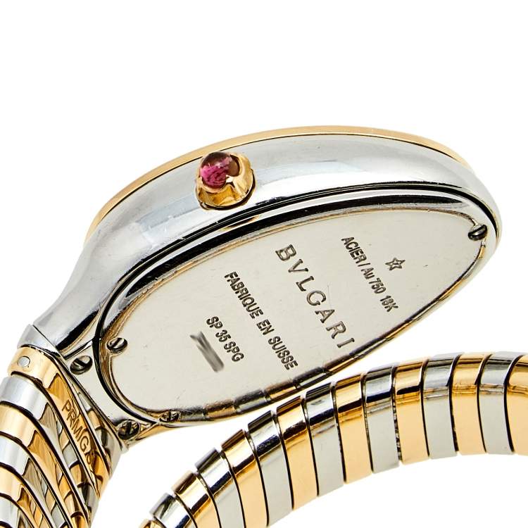 Pre Owned Bvlgari Black 18k Rose Gold Stainless Steel Serpenti Tubogas 102123 Women's Wristwatch 35 mm