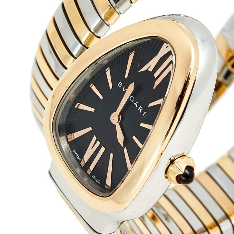 Pre Owned Bvlgari Black 18k Rose Gold Stainless Steel Serpenti Tubogas 102123 Women's Wristwatch 35 mm