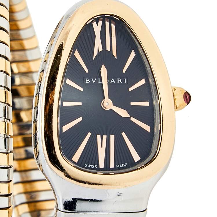 Pre Owned Bvlgari Black 18k Rose Gold Stainless Steel Serpenti Tubogas 102123 Women's Wristwatch 35 mm