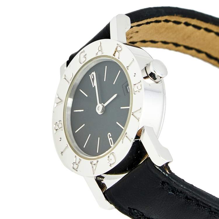Pre Owned Bvlgari Black 18k White Gold Leather Bvlgari BB23WGL Women's Wristwatch 23 mm